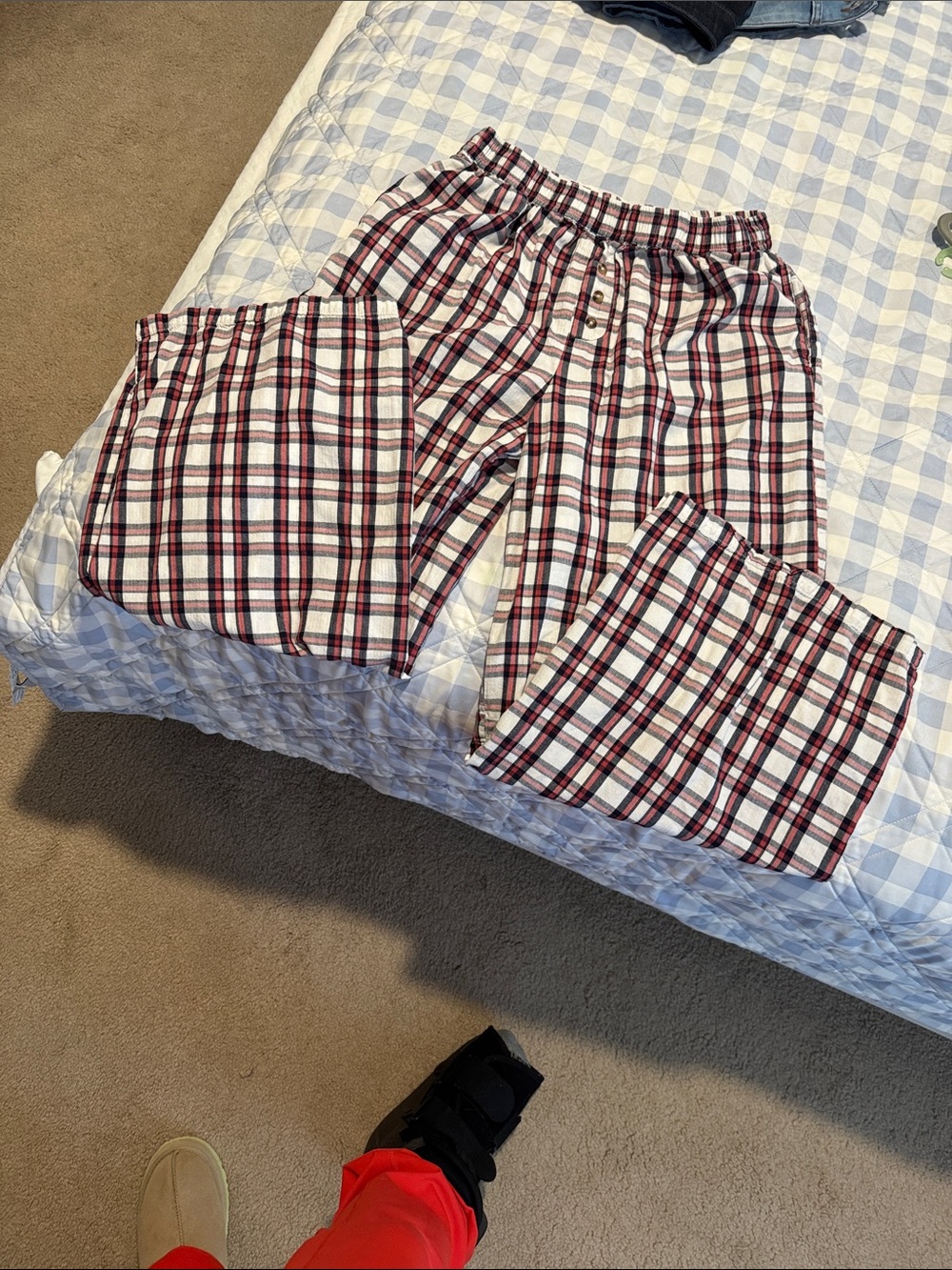 Plaid Cotton Lounge Pajama Pants - White & Red